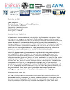 Industry Letter to DOC Re Steel Import Monitoring